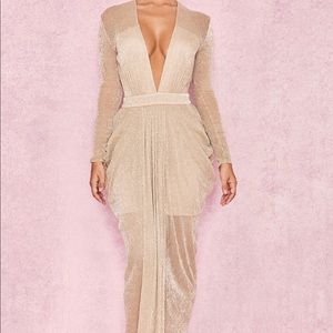 House of CB BLANCA Nude Shimmer Chiffon Maxi Dress